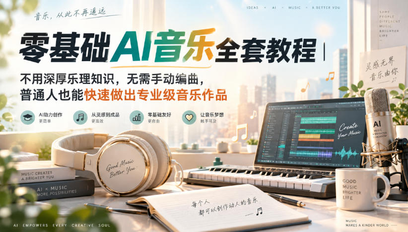 零基础AI音乐全套教程｜不用深厚乐理知识，无需手动编曲，普通人也能快速做出专业级音乐作品-云创网