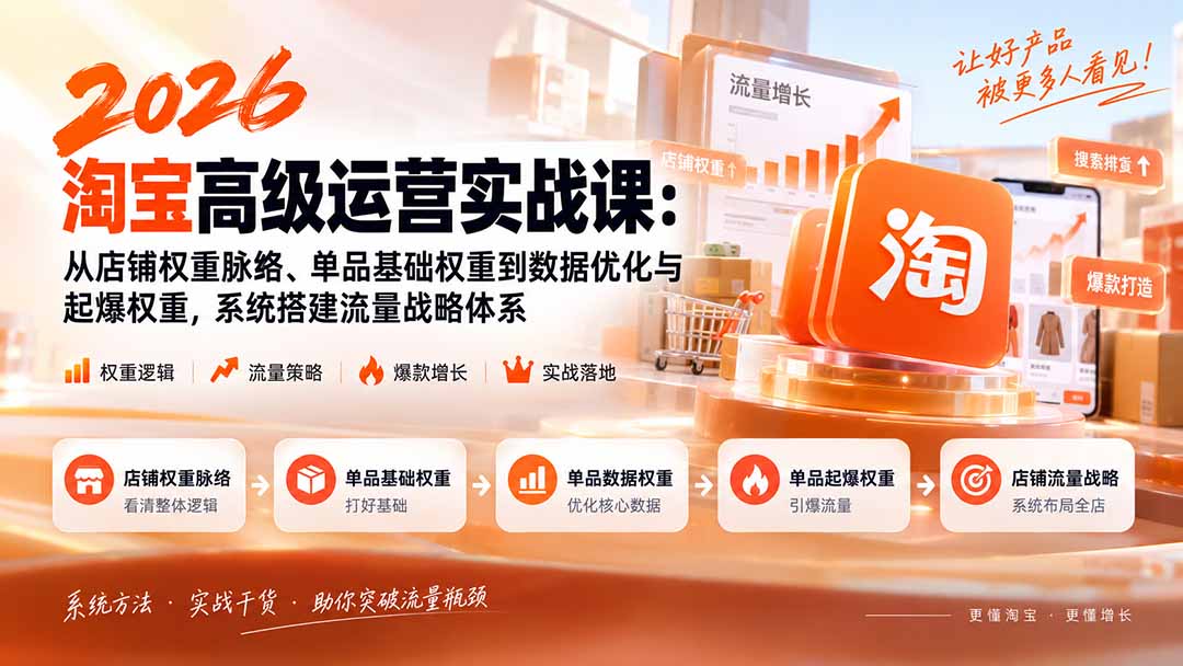2026淘宝高级运营实战课：从店铺权重脉络、单品基础权重到数据优化与起爆权重，系统搭建流量战略体系-云创网