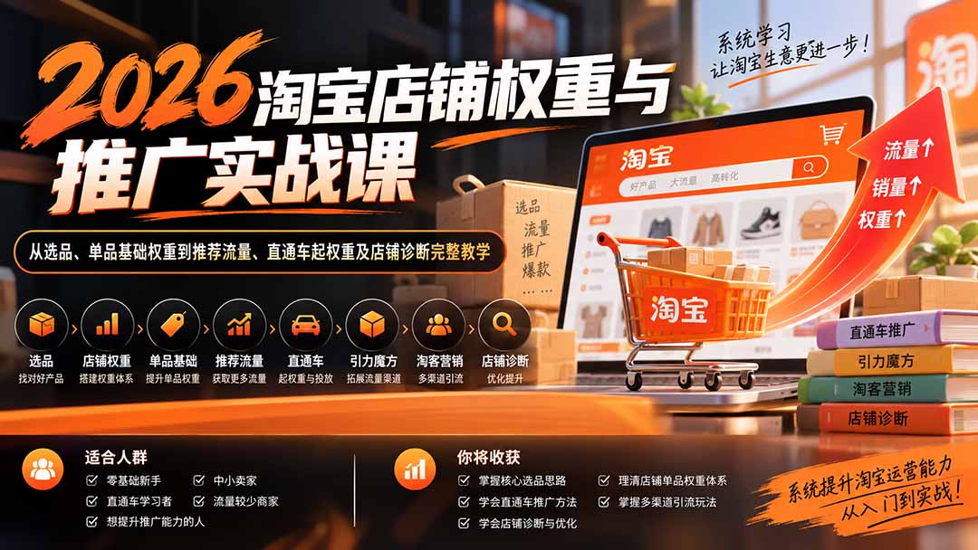 2026淘宝店铺权重与推广实战课：从选品、单品基础权重到推荐流量、直通车起权重及店铺诊断完整教学-云创网