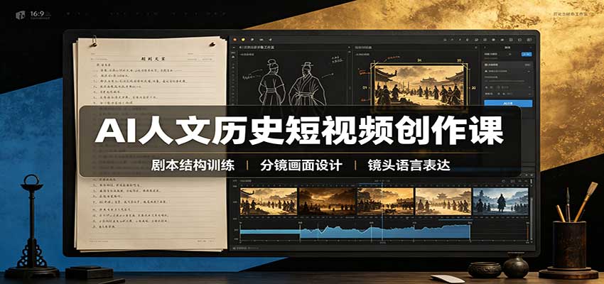 AI人文历史短视频创作课：赛道对标、剧本分镜制图，掌握视频完整产出流程-云创网