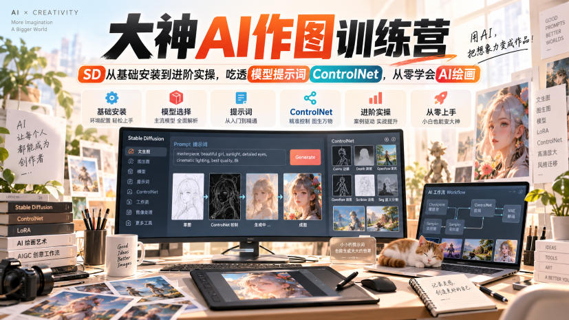 大神AI作图训练营，SD从基础安装到进阶实操，吃透模型提示词ControlNet，从零学会AI绘画-云创网