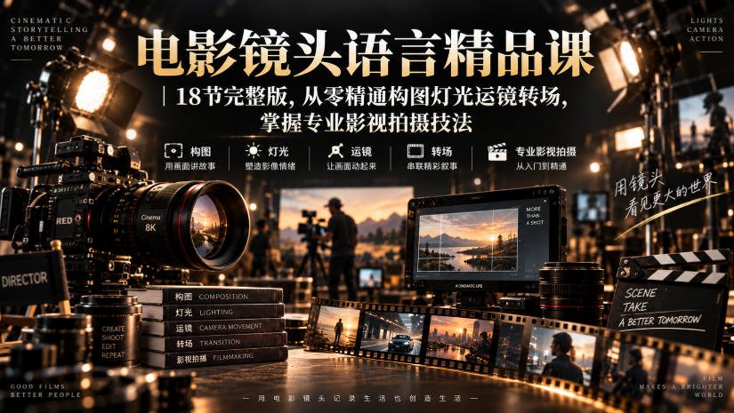 电影镜头语言精品课｜18节完整版，从零精通构图灯光运镜转场，掌握专业影视拍摄技法-云创网