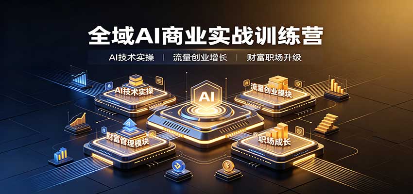 全域AI商业实战训练营：涵盖AI技术实操、流量创业、财富管理与职场成长全体系内容-云创网