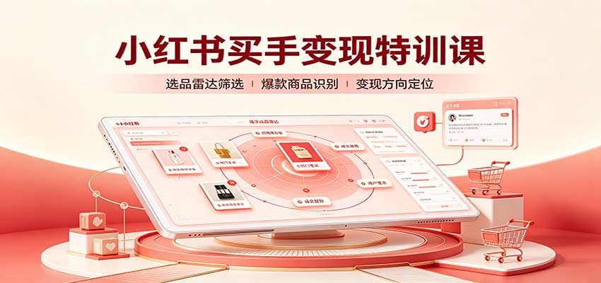 小红书买手变现特训课：账号定位养号起号，选品挂车，笔记标题封面全套教学-云创网