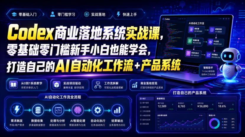Codex商业落地系统实战课，零基础零门槛新手小白也能学会，打造自己的AI自动化工作流+产品系统(更新)-云创网