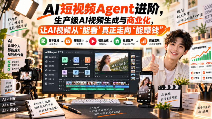 AI短视频Agent进阶，生产级AI视频生成与商业化，让AI视频从”能看”真正走向”能賺钱”-云创网