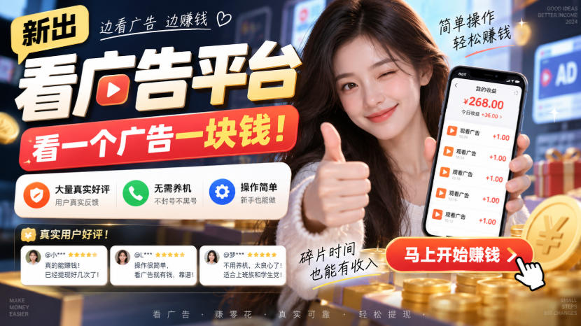 新出看广告平台，看一个广告一块钱，大量真实好评！无需养机、不会黑号，操作简单【揭秘】-云创网