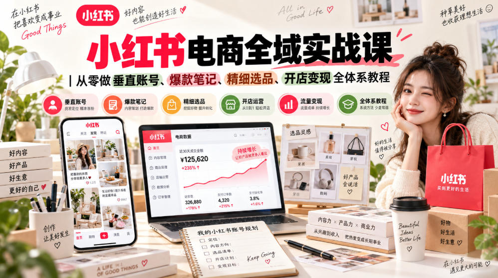 小红书电商全域实战课｜从零做垂直账号、爆款笔记、精细选品、开店变现全体系教程-云创网