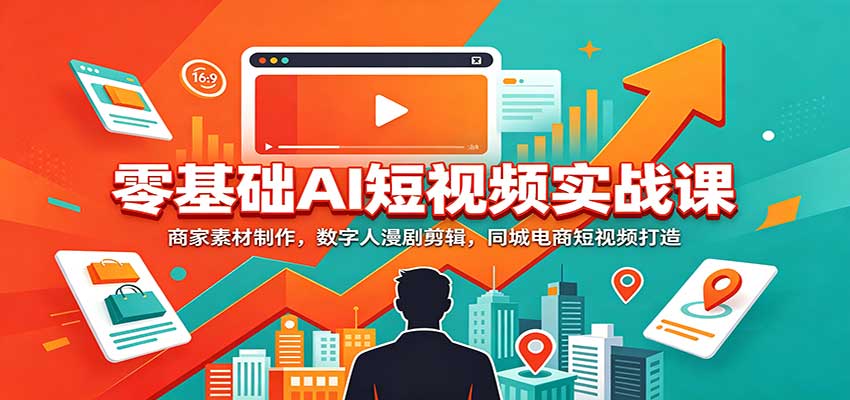 零基础AI短视频实战课：商家素材制作，数字人漫剧剪辑，同城电商短视频打造-云创网