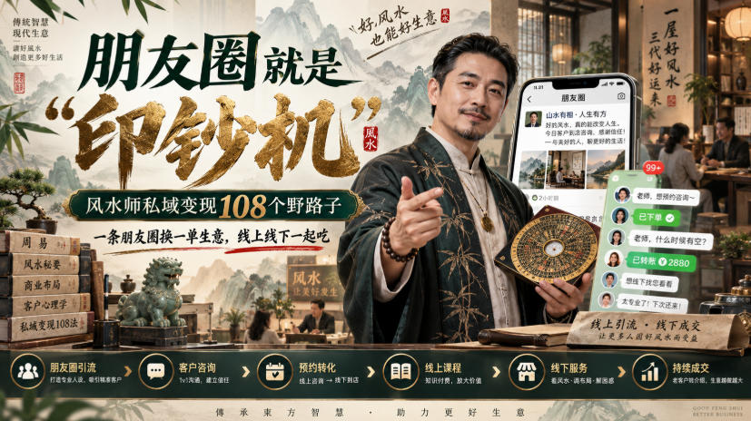 朋友圈就是“印钞机”，风水师私域变现108个野路子，一条朋友圈换一单生意，线上线下一起吃【文档】-云创网