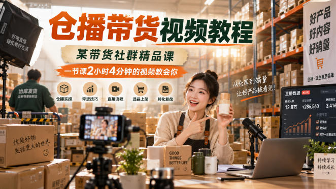 仓播带货视频教程，某带货社群精品课，一节课2小时4分钟的视频教会你-云创网