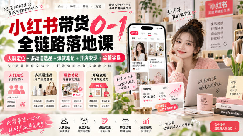 小红书带货0-1全链路落地课｜人群定位+多渠道选品+爆款笔记+开店变现完整实操-云创网