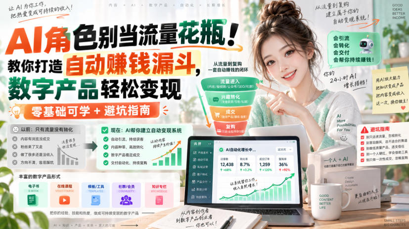 AI角色别当流量花瓶！教你打造自动賺钱漏斗，数字产品轻松变现(零基础可学+避坑指南)【原创双语字幕】-云创网