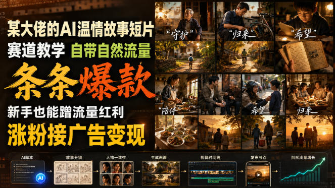 某大佬的AI温情故事短片赛道教学，自带自然流量，条条爆款，新手也能蹭流量红利，涨粉接广告变现(更新)-云创网