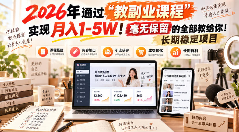 2026年通过“教副业课程”实现月入1-5W！毫无保留的全部教给你！长期稳定项目-云创网