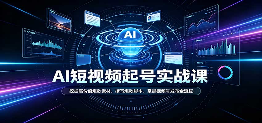 短视频AI起号实战课：挖掘高价值爆款素材，撰写爆款脚本，掌握视频号发布全流程-云创网