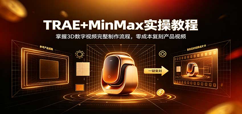 TRAE+MinMax实操教程：3D数字视频完整制作流程，零成本复刻产品视频-云创网