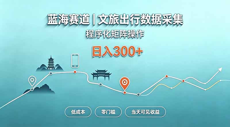 蓝海赛道  文旅出行数据采集  程序化矩阵操作    低成本  零门槛   当天可见收益   日入300+-云创网