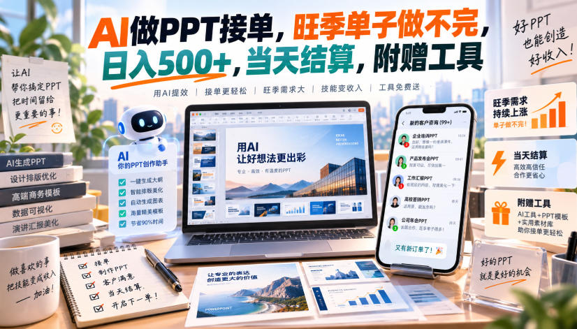 AI做PPT接单，旺季单子做不完，日入500+，当天结算，附赠工具【揭秘】-云创网
