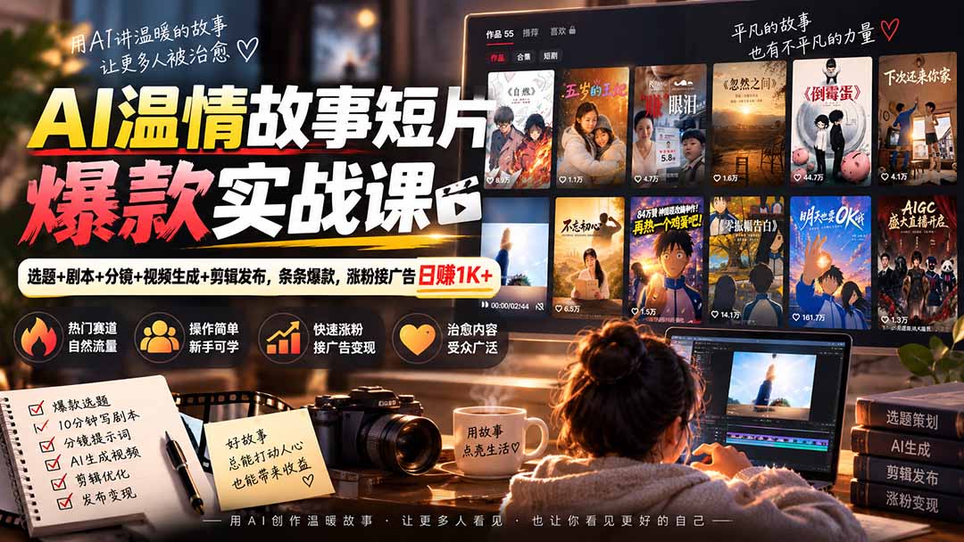 AI温情故事短片爆款实战课-更新｜选题+剧本+分镜+视频生成+剪辑发布，条条爆款，涨粉接广告日赚1K+-云创网