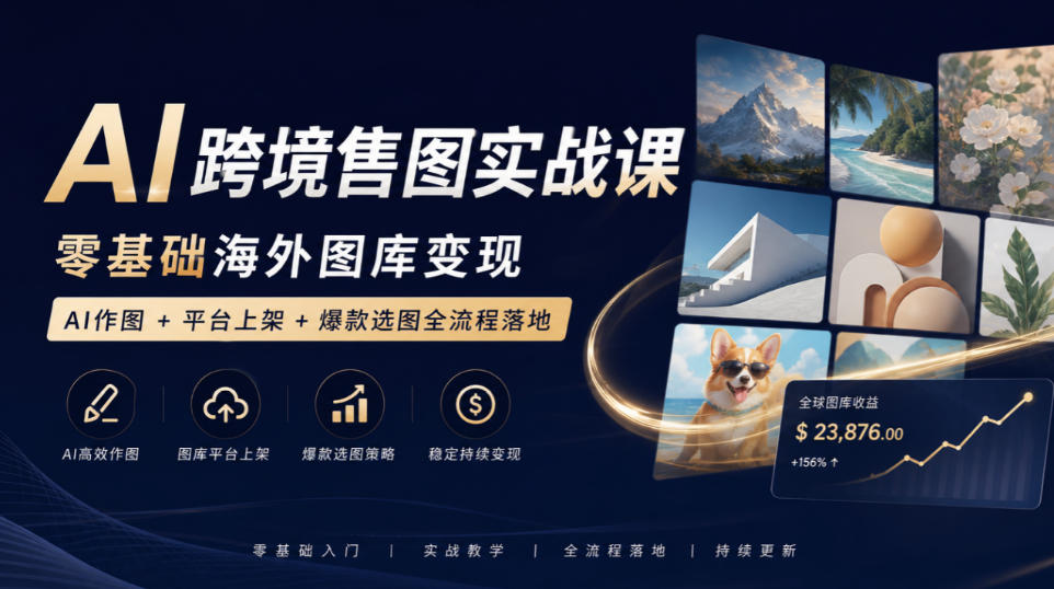 AI跨境售图实战课，零基础海外图库变现，AI作图+平台上架+爆款选图全流程落地-云创网