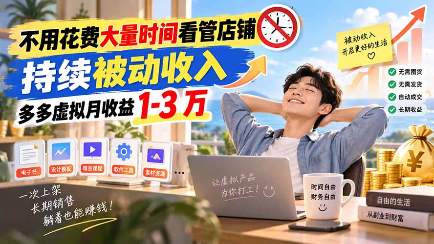 不用花费大量时间看管店铺，持续被动收入，多多虚拟月收益 1-3 万-云创网