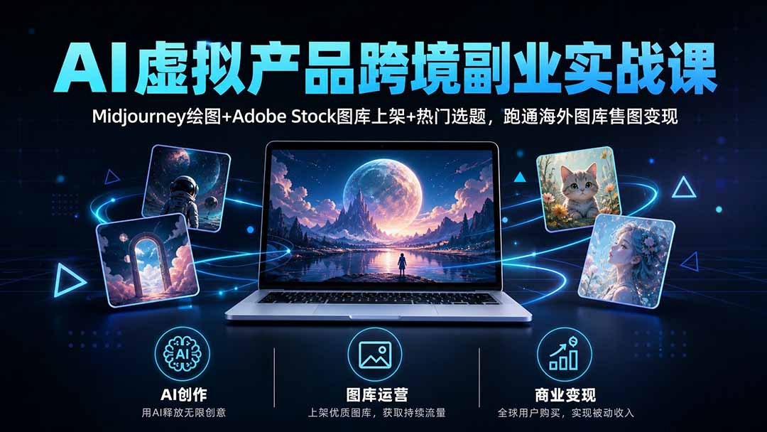 AI虚拟产品跨境副业实战课｜Midjourney绘图+Adobe Stock图库上架+热门选题，跑通海外图库售图变现-云创网