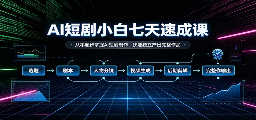 AI短剧小白七天速成课：从零起步掌握AI短剧制作，快速独立产出完整作品-云创网
