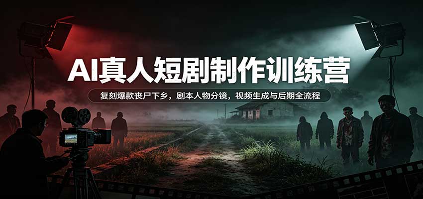 AI真人短剧制作训练营：复刻爆款丧尸下乡，剧本人物分镜，视频生成与后期全流程-云创网