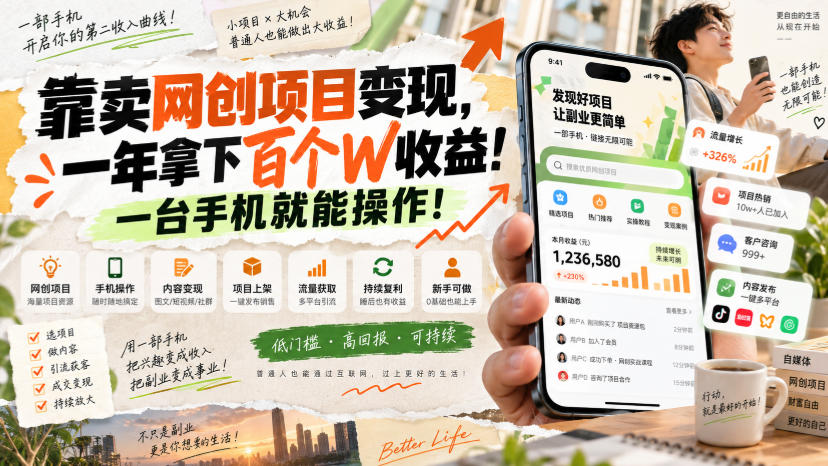 网创小程序虚拟资料变现，一年拿下百万收益，一部手机就可以做，0成本变现副业！-云创网