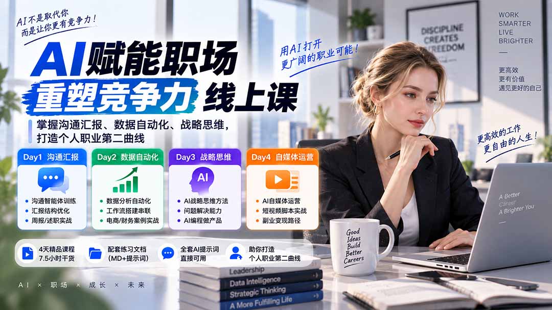 AI职场提效与第二曲线实战课-无水印：学习沟通汇报、数据工作流和战略思维，掌握AI编程做产品及自媒体运营方法-云创网