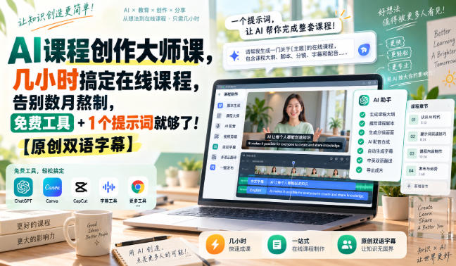 AI课程创作大师课，几小时搞定在线课程，告别数月熬制，免费工具+1个提示词就够了！【原创双语字幕】-云创网
