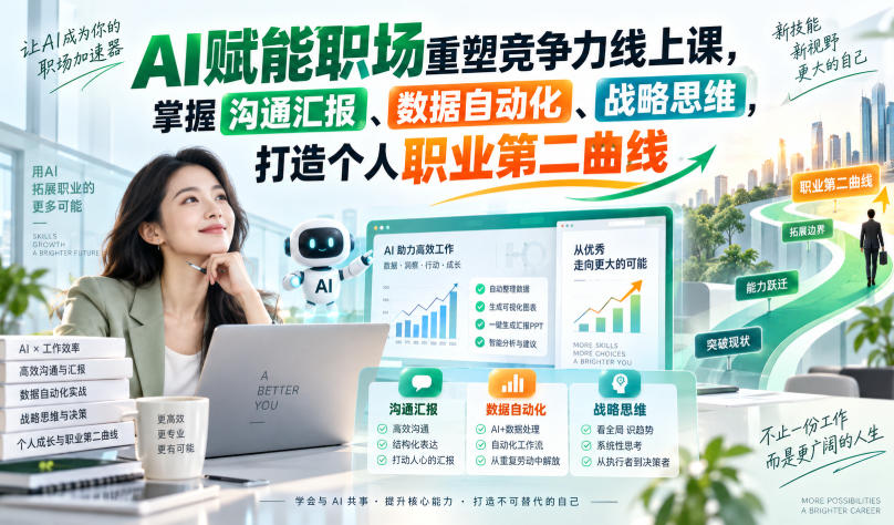 AI赋能职场重塑竞争力线上课，掌握沟通汇报、数据自动化、战略思维，打造个人职业第二曲线-云创网