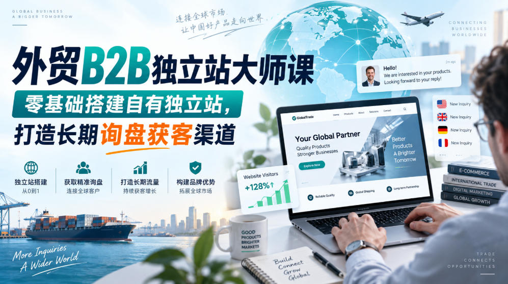 外贸B2B独立站大师课，零基础搭建自有独立站，打造长期询盘获客渠道-云创网