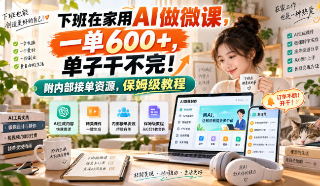 下班在家用AI做微课，一单600+，单子干不完！附内部接单资源，保姆级教程【揭秘】-云创网
