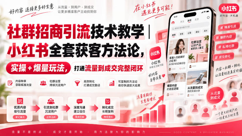 社群招商引流技术教学｜小红书全套获客方法论，实操+爆量玩法，打通流量到成交完整闭环-云创网