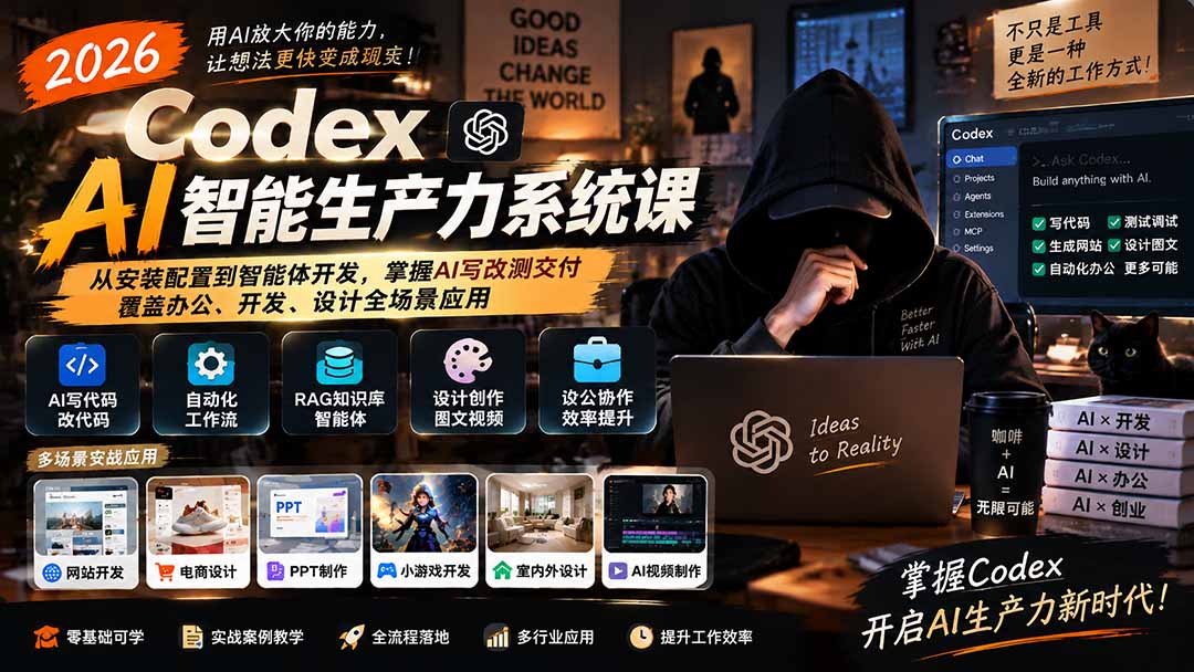 2026 Codex AI智能生产力系统课-更新｜从安装配置到智能体开发，掌握AI写改测交付，覆盖办公、开发、设计全场景应用-云创网