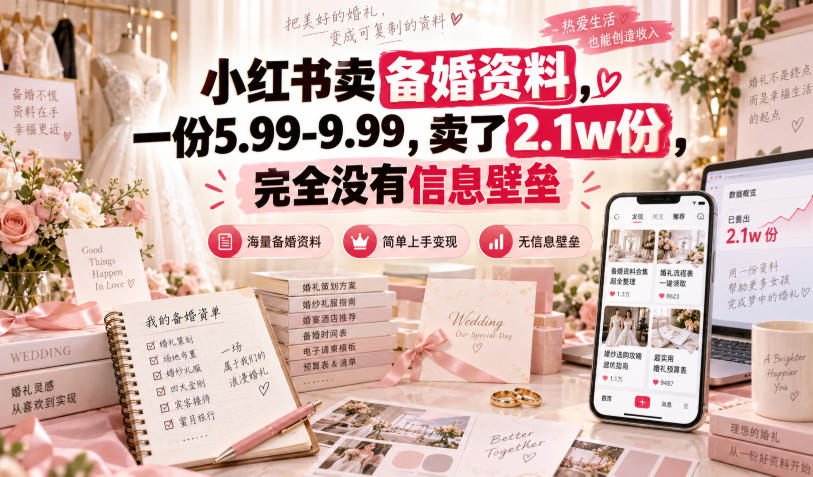 小红书卖备婚资料，一份5.99-9.99，卖了2.1w份，完全没有信息壁垒-云创网