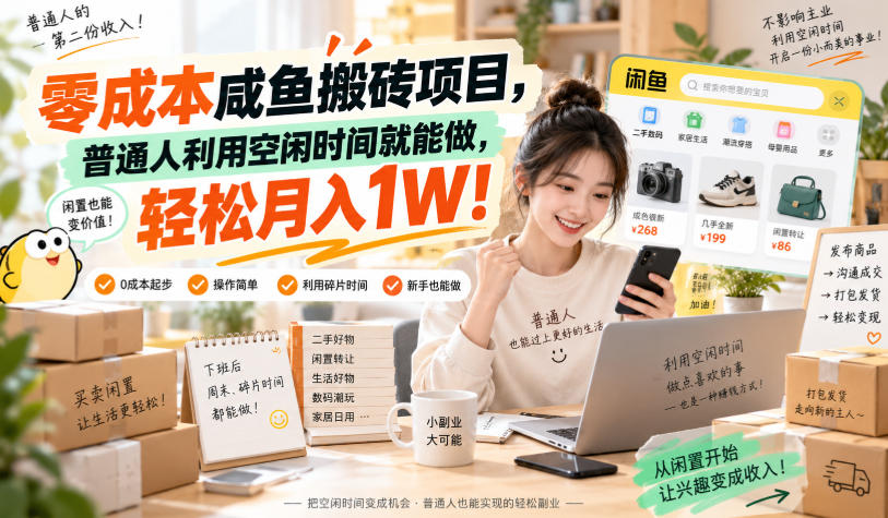 零成本咸鱼搬砖项目，普通人利用空闲时间就能做，轻松月入1W！【揭秘】-云创网