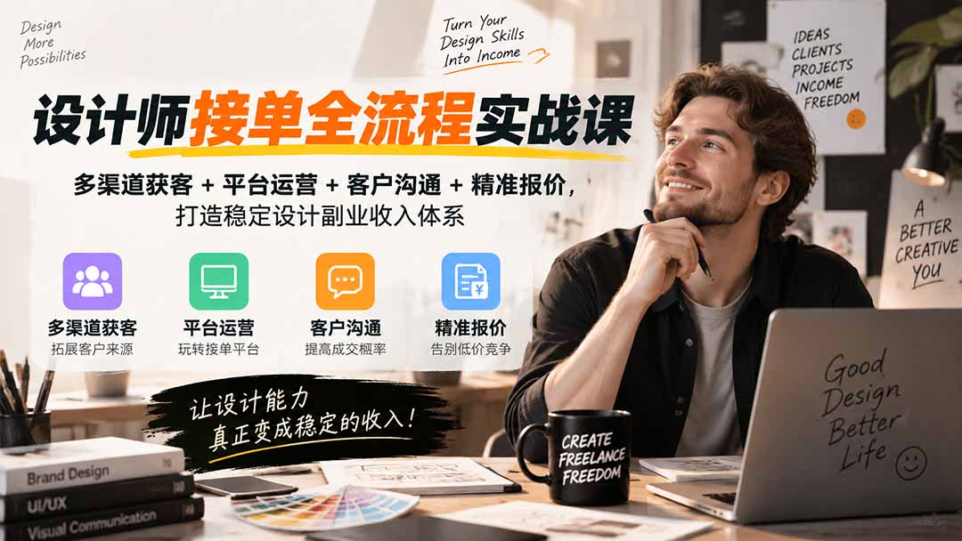 设计师接单全流程实战课-无水印｜多渠道获客+平台运营+客户沟通+精准报价，打造稳定设计副业收入体系-云创网