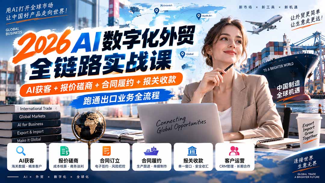2026AI数字化外贸全链路实战课：AI获客+报价磋商+合同履约+报关收款，跑通出口业务全流程-云创网