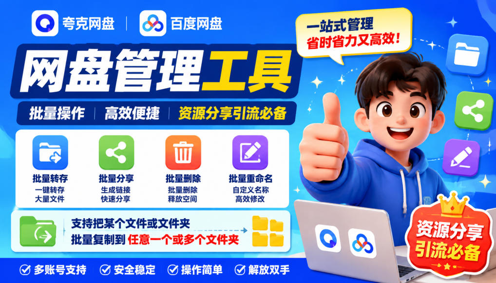 夸克网盘批量文件重命名，批量转存、批量分享、批量复制，内置AI功能-云创网