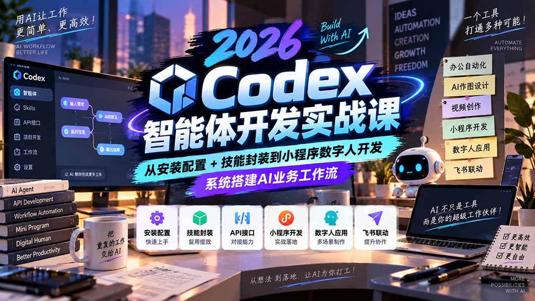 2026Codex智能体开发实战课：从安装配置+技能封装到小程序数字人开发，系统搭建AI业务工作流-云创网