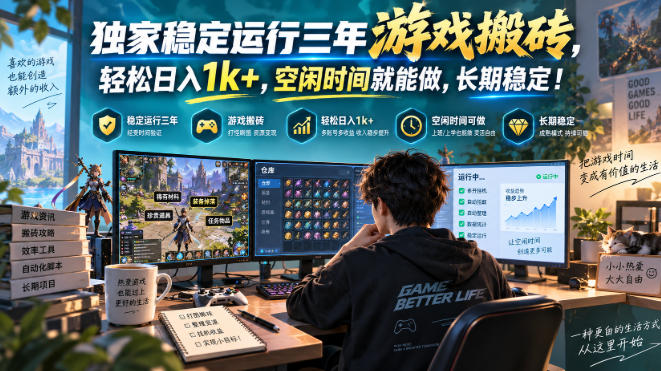 独家稳定运行三年游戏搬砖，轻松日入1k+，空闲时间就能做，长期稳定！【揭秘】-云创网