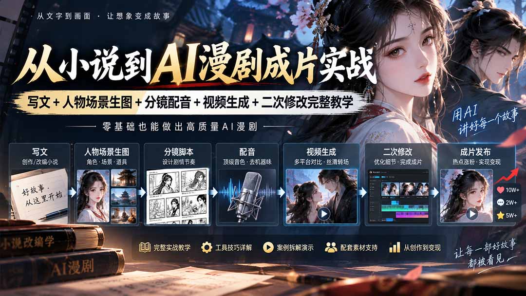 从小说到AI漫剧成片实战：写文+人物场景生图+分镜配音+视频生成+二次修改完整教学-云创网