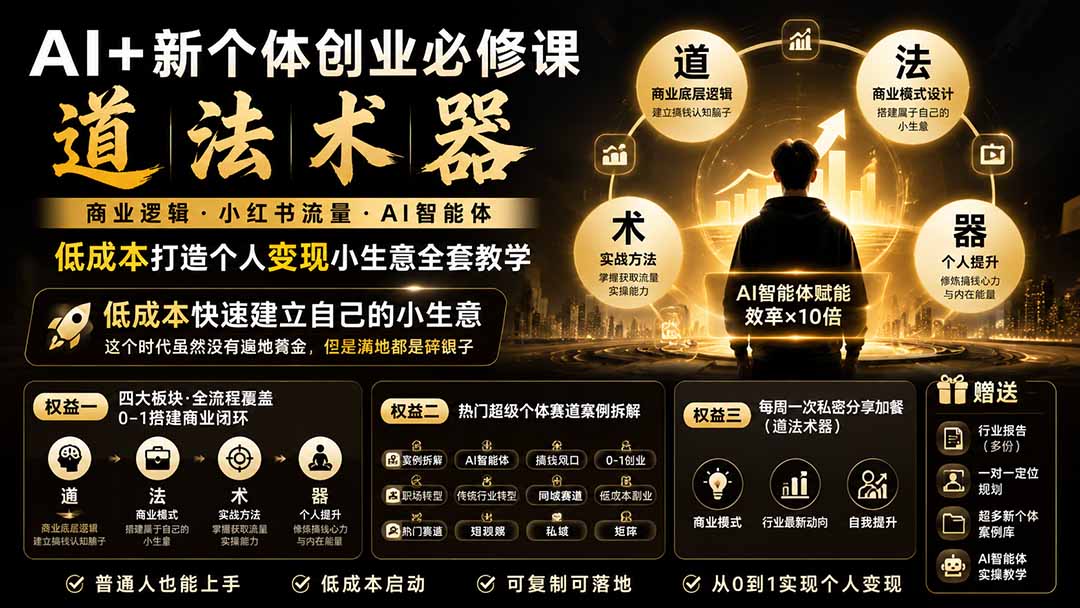 AI+新个体创业必修课-更新0922｜道法术器｜商业逻辑·小红书流量·AI智能体｜低成本打造个人变现小生意全套教学-云创网