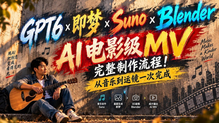 GPT6×即梦×Suno×Blender｜AI电影级MV完整制作流程！从音乐到运镜一次完成！-云创网