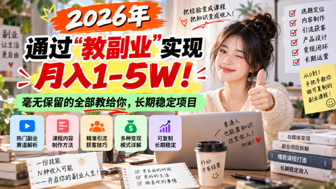 2026年通过“教副业”实现月入1-5W！毫无保留的全部教给你，长期稳定项目【揭秘】-云创网