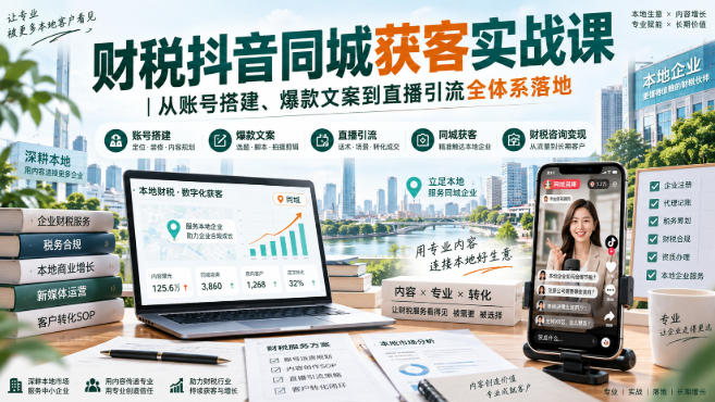 财税抖音同城获客实战课｜从账号搭建、爆款文案到直播引流全体系落地-云创网