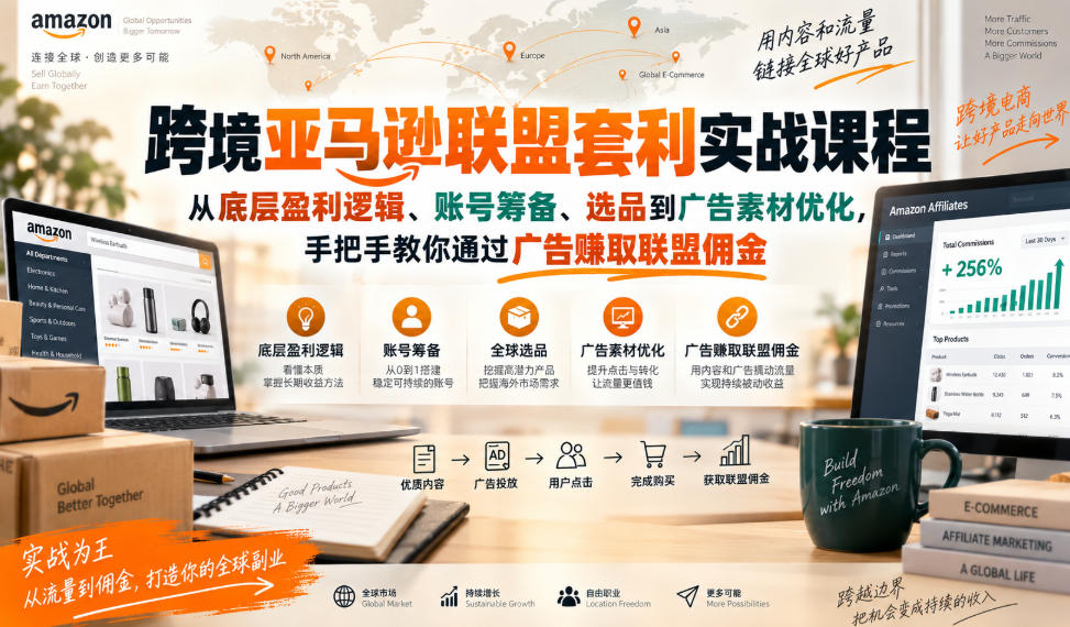 跨境亚马逊联盟套利实战课程，从底层盈利逻辑、账号筹备、选品到广告素材优化，手把手教你通过广告賺取联盟佣金-云创网